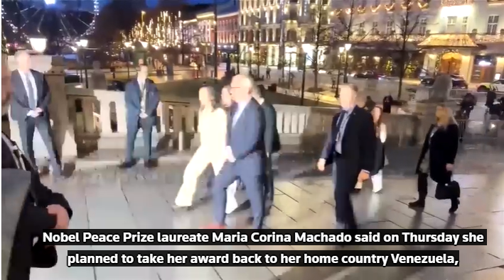 Khôi nguyên giải Nobel Hòa bình bà Machado đến Oslo và cam kết sẽ mang giải thưởng trở lại Venezuela.
